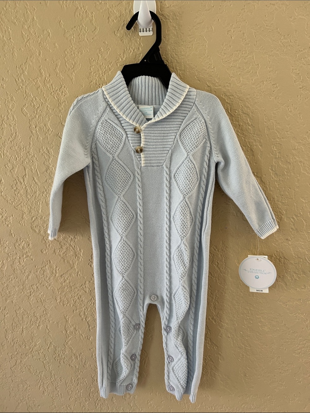 Edgehill Collection Baby Blue Cable Knit One-Piece